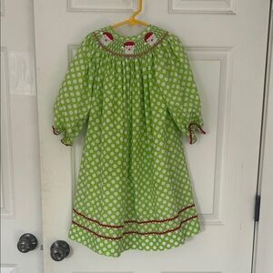 Smockadot Polka Dot Santa Dress size 4T green white Christmas dress cotton blend